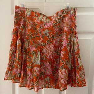 Like New Free People Orange Floral Pleat Mini Skirt Size 12